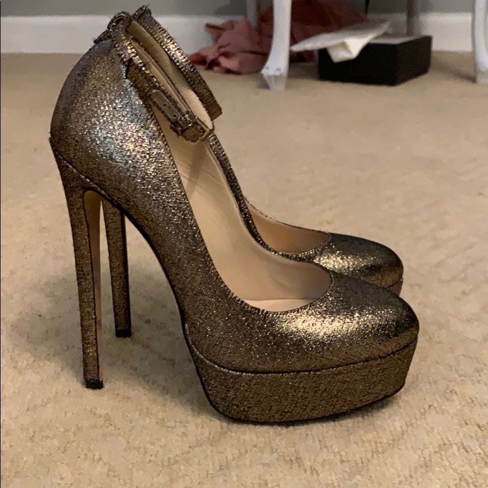 Jimmy Choo super high gold platform pumps